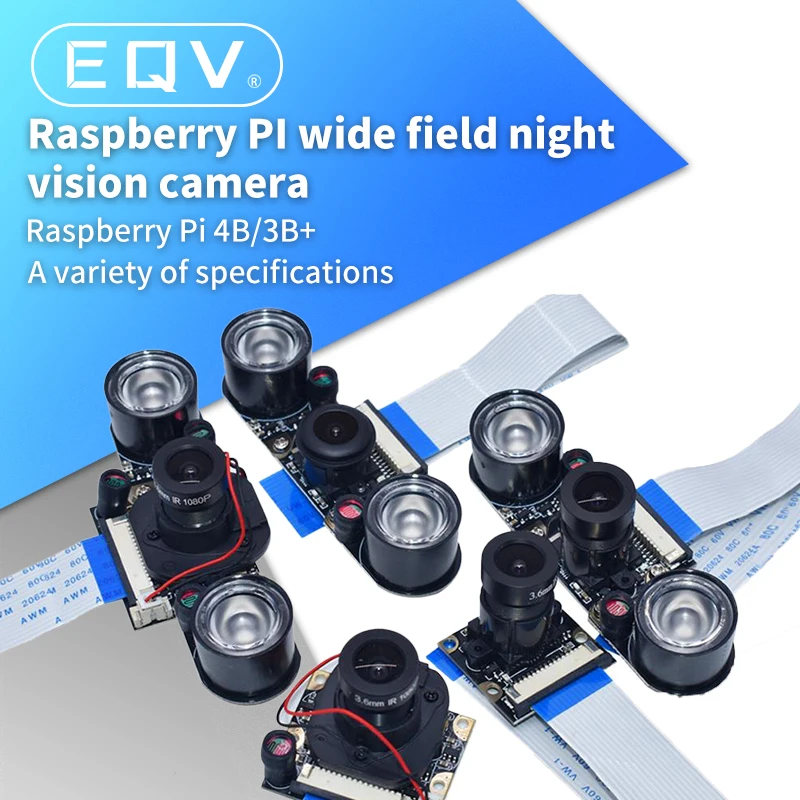 Raspberry Pi 4 Cámara ojo de pez de visión nocturna, 5MP, OV5647, 70/95/160 grados, cámara Focal ajustable para Raspberry Pi 3 Modelo B Plus