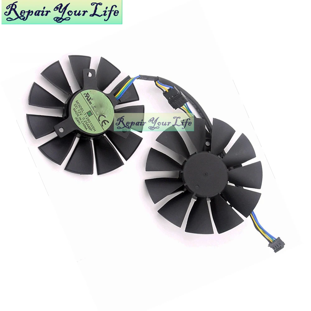 Ventilador de tarjeta gráfica GTX750, refrigerador de 75mm para ASUS STRIX GTX960 GTX950 GTX750Ti R9 370 T128010BH FD7010H12S, 4 pines, nuevo - imagen 4