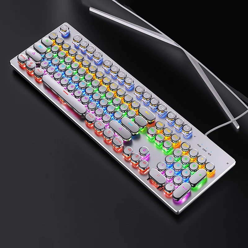 Teclado mecánico Retro Punk, interruptor azul, negro y marrón, 104 teclas, teclados para juegos por cable USB, retroiluminado RGB para jugadores de PC y portátiles - imagen 5