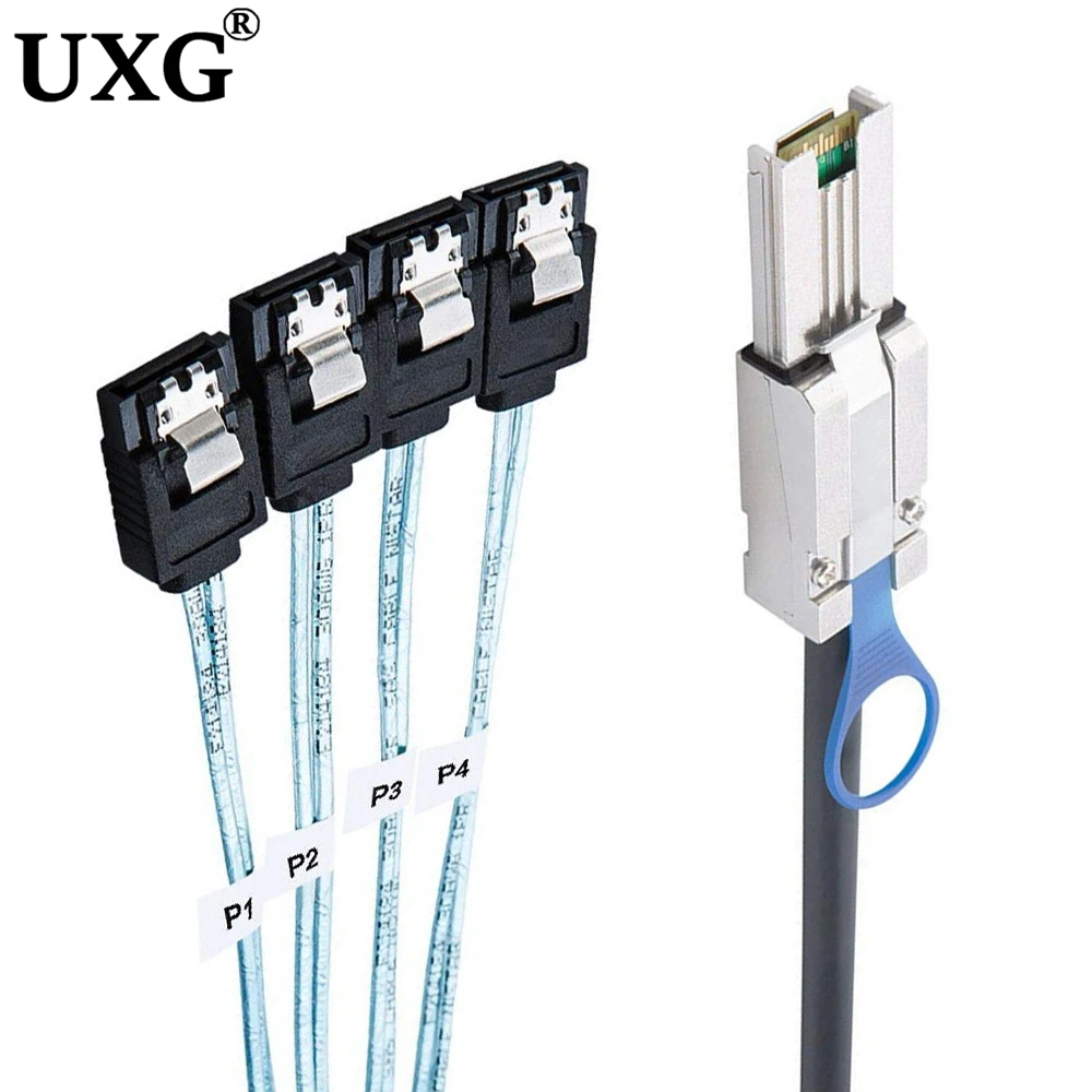 Mini SAS SFF-8088 a 4 SATA Cable de 7 pines con pestillo externo SFF8088 26 pines a 4 SATA divisor de disco duro convertidor de plano posterior - imagen 2