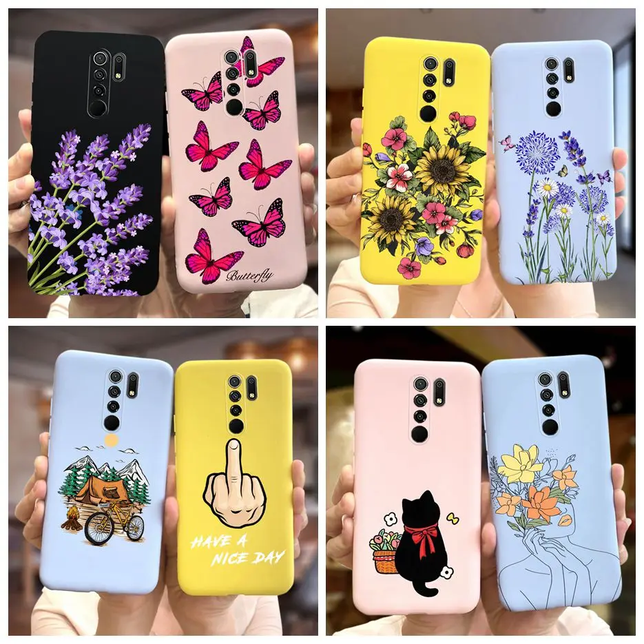 Funda trasera de silicona suave para Xiaomi Redmi 9, carcasa elegante con flores para teléfono, Poco M2, PocoM2, Redmi 9, Prime