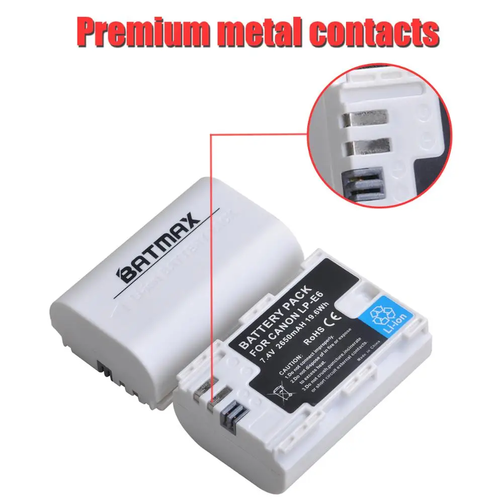 Batmax 2650mAh LP-E6N LP-E6 batería LP E6 para Canon EOS 90D EOS R5 R6 R7 RP 6D 7D 5D Mark II III IV 5D 60D 70D 80D 5DS - imagen 2