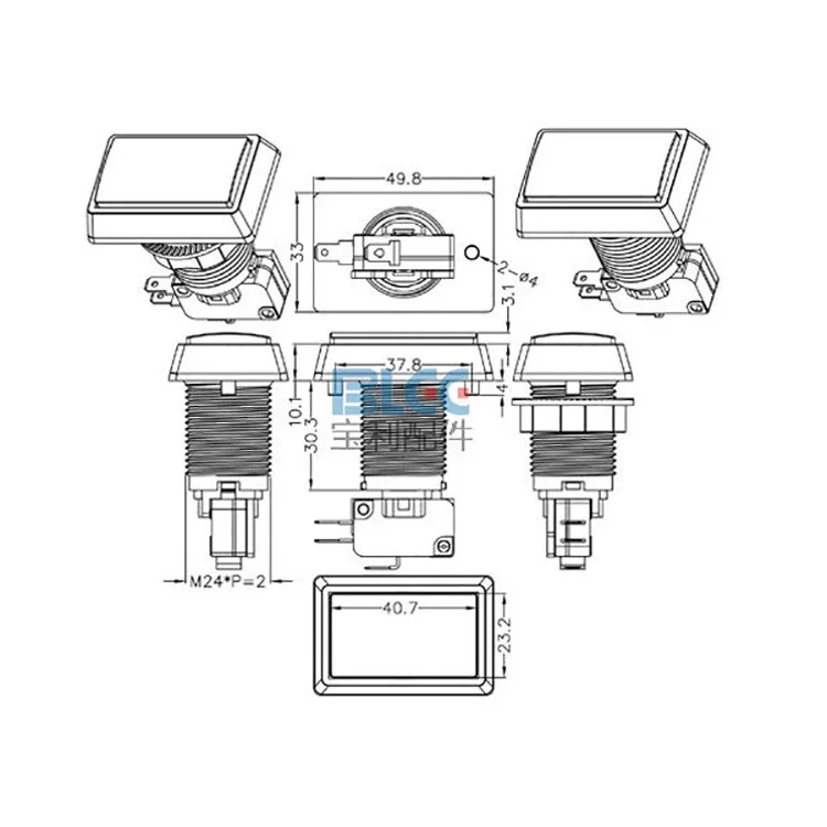 Accesorios de repuesto para juegos de Arcade, pulsador LED iluminado, Rectangular, DC 12V, con microinterruptor, verde/rojo/amarillo/azul/blanco - imagen 3