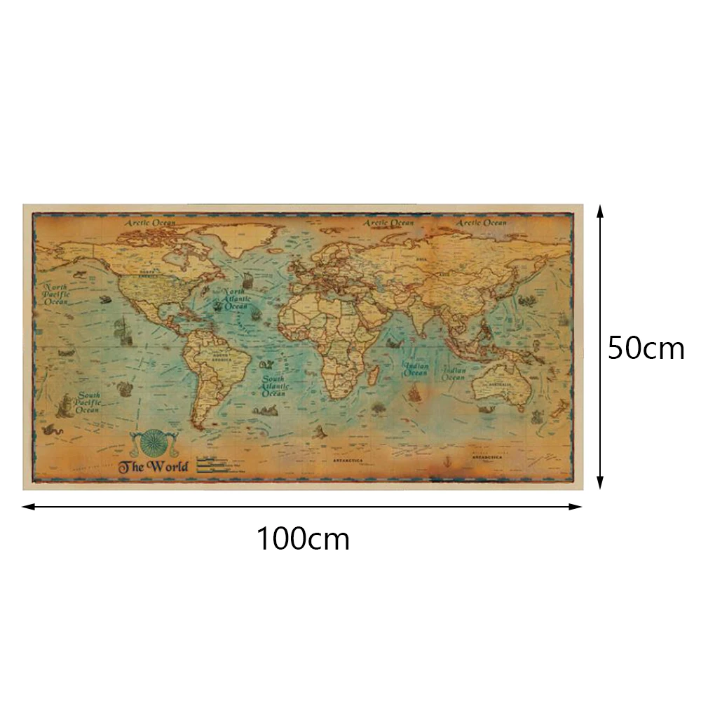 New 100 * 50 cm Ocean Ocean World vintage Art Paper Painting Home Decoration sticker living room poster cafe Ancient poster - imagen 2