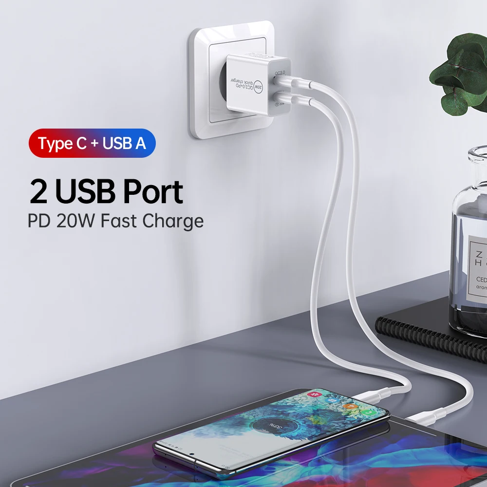 PD20W 18W Quick Charge 3.0 Usb Charger Universal Wall mobile phone Type-c Usb Dual Ports Chargers for iPhone 12 Samsung Huawei - imagen 3