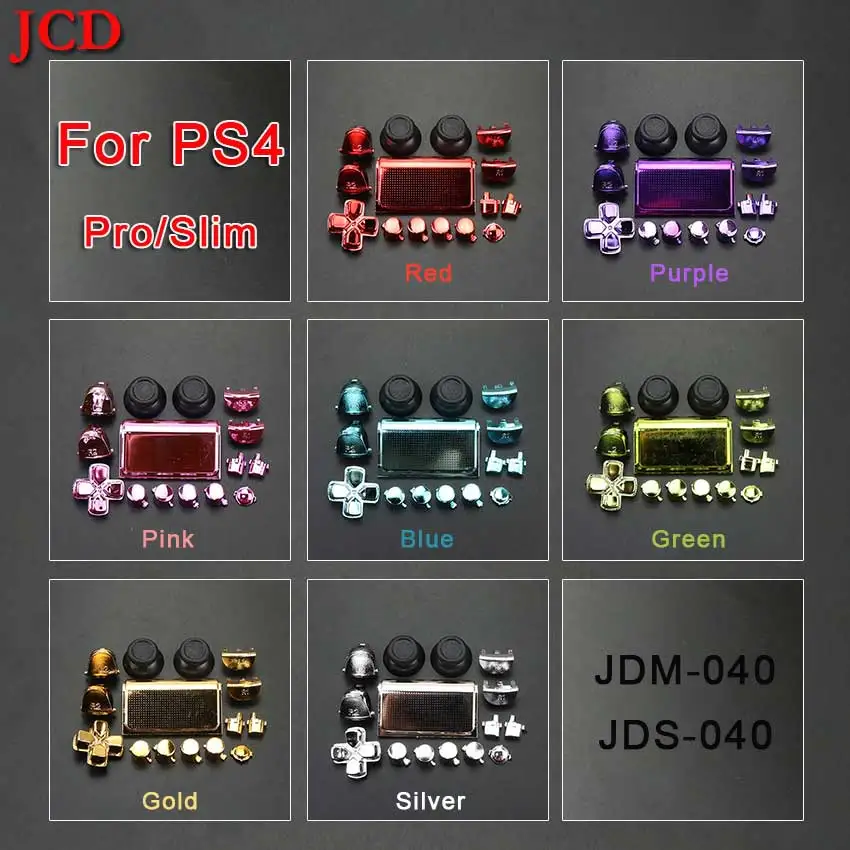 JCD-Juego de botones chapados en Metal para PS4 PRO Slim Controller, JDS-040, Dpad, L1, R1, L2, R2, botones de gatillo, empuñaduras analógicas, tapas, cubierta
