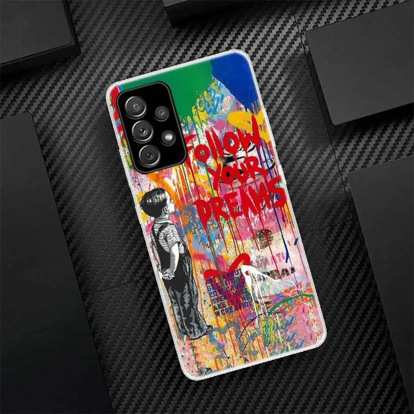 Banksy Graffiti Art Silicon Phone Case para Samsung Galaxy A54, A52, A53, A14, A12, A13, A24, A22, A23, A34, A32, A33, A04S, A02S, A03S - imagen 5