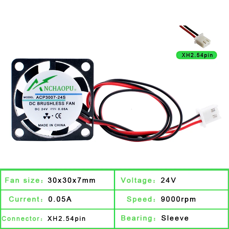 ACP3007-ventilador de refrigeración ultrafino en miniatura para impresora 3D, 3cm, 30x30x7mm, DC5V, 12V, 24V, 2 pines - imagen 3