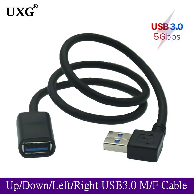 Cable USB 3.0 90° Ángulo Derecho/Izquierdo 30cm/50cm Macho Hembra - imagen 4