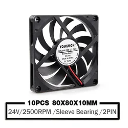 Ventilador de refrigeración sin escobillas para PC, Enfriador de 80mm, 24V de CC, 8010, 80x80x10mm, 2500RPM, 80mm x 80mm, 10 unidades