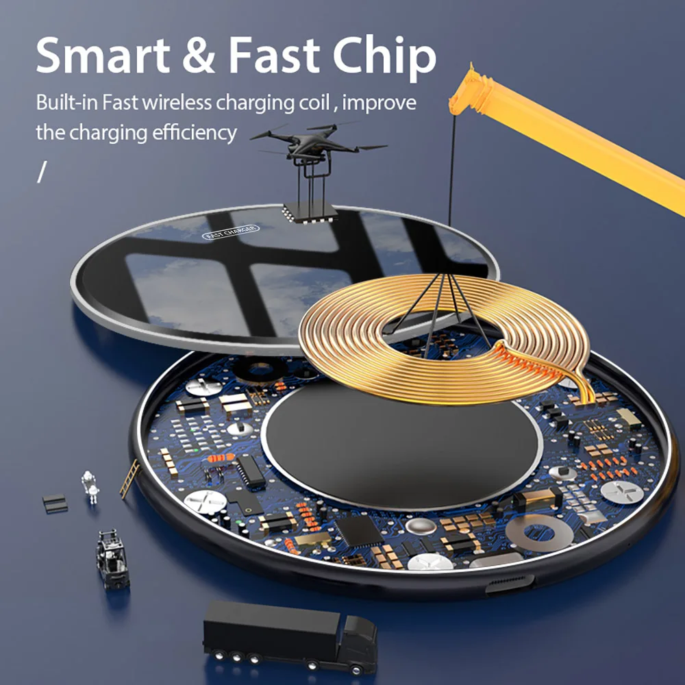 DCAE-cargador inalámbrico rápido para móvil, almohadilla de carga de inducción de espejo para iPhone 14, 13, 12, 11 Pro, XS, XR, X, 8, S22, S21, Note 20, 10, 15W - imagen 3