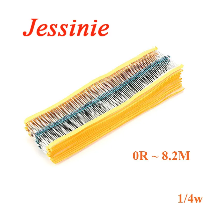 Resistencia de película metálica, 100 0R, 1R, 1K, 2K, 2R, 5R, 5K, 1% K, 1,2 K, 82R, 82K, 820R, 2,2 M, 8,2 K, 8,2 K, 680K, 56K, 39R, 6,2 piezas, 1/4W 5,1 K Ohm - imagen 2