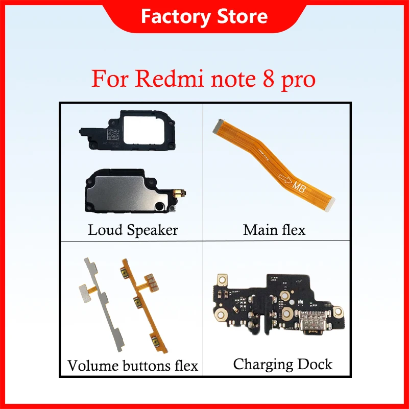 Flex para XIAOMI Redmi note 8 pro puerto de carga Dock Redmi note8 pro botones de volumen de energía cable flexible para note 8 pro altavoz