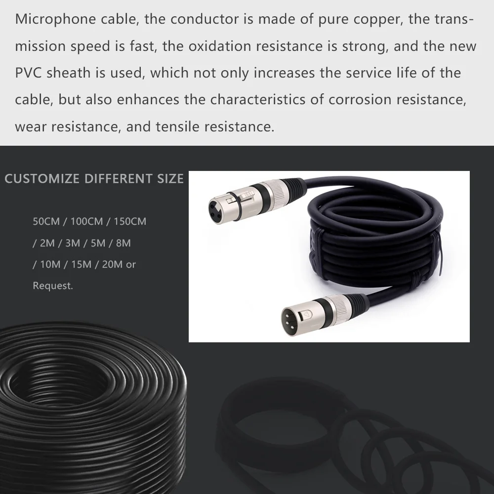 Cable XLR de 3 pines OFC blindado trenzado de Audio para amplificador de mezclador de micrófono, macho a hembra, macho a macho, hembra a hembra, 1 unidad - imagen 4