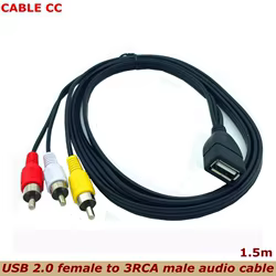 Cable USB a RCA, adaptador de cable de audio y vídeo estéreo USB hembra a 3 RCA macho de 5 pies para PC, TV, DVD, altavoces, amplificadores