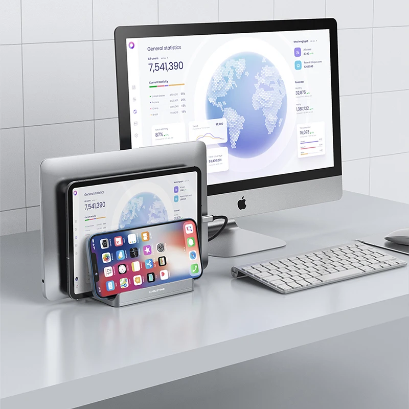 CABLETIME Soporte Vertical Dual para computadora portátil Disipación de Calor de Aluminio Anodizado Tamaño Ajustable para MacBook Pro Laptop Tablet Hold C420 - imagen 4