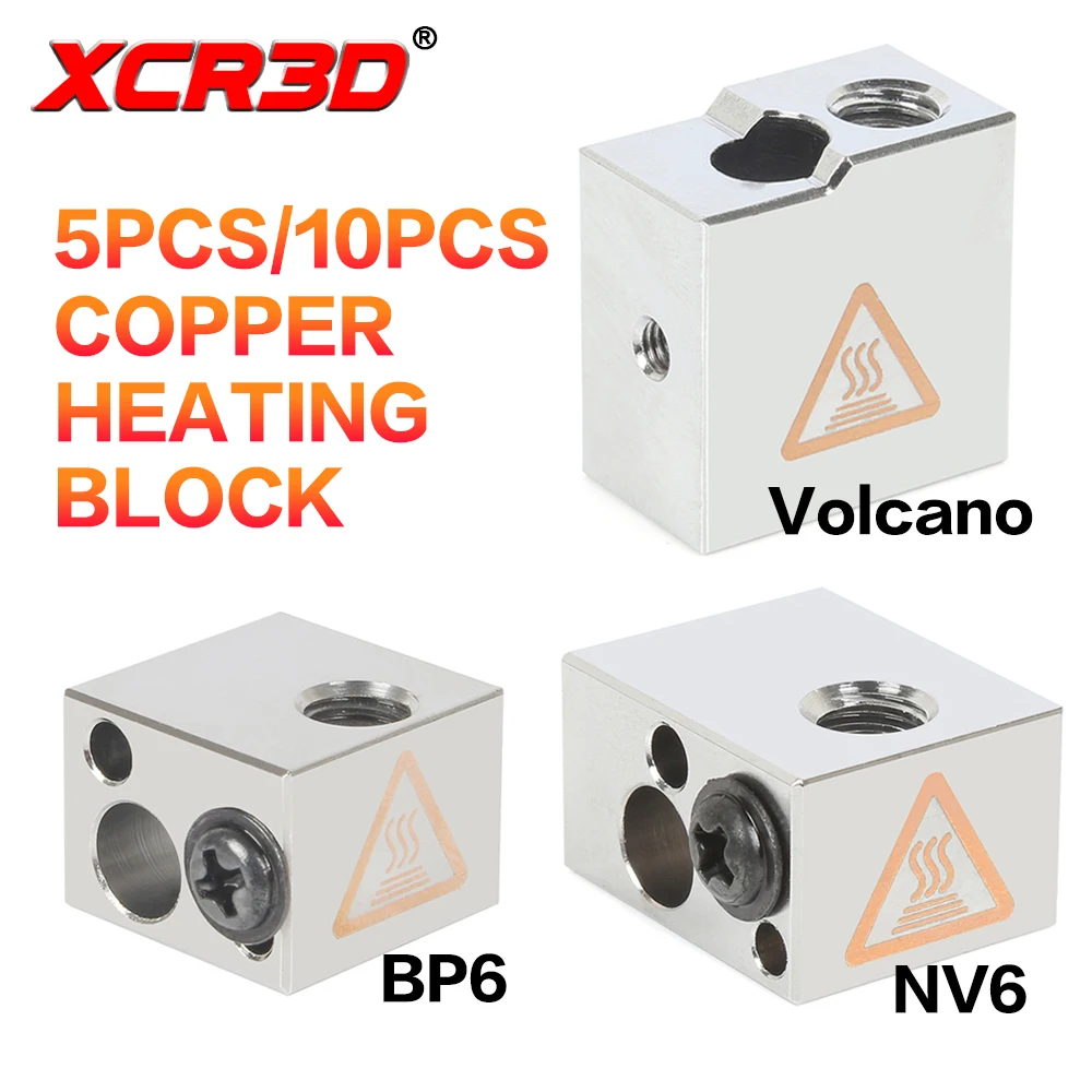 XCR-piezas de impresora 3D, 5/10 piezas, bloque de calentamiento de cobre BP6 NV6, bloque calentador de volcán PT100 para E3D V6, boquillas de Hotend, extrusora Titan