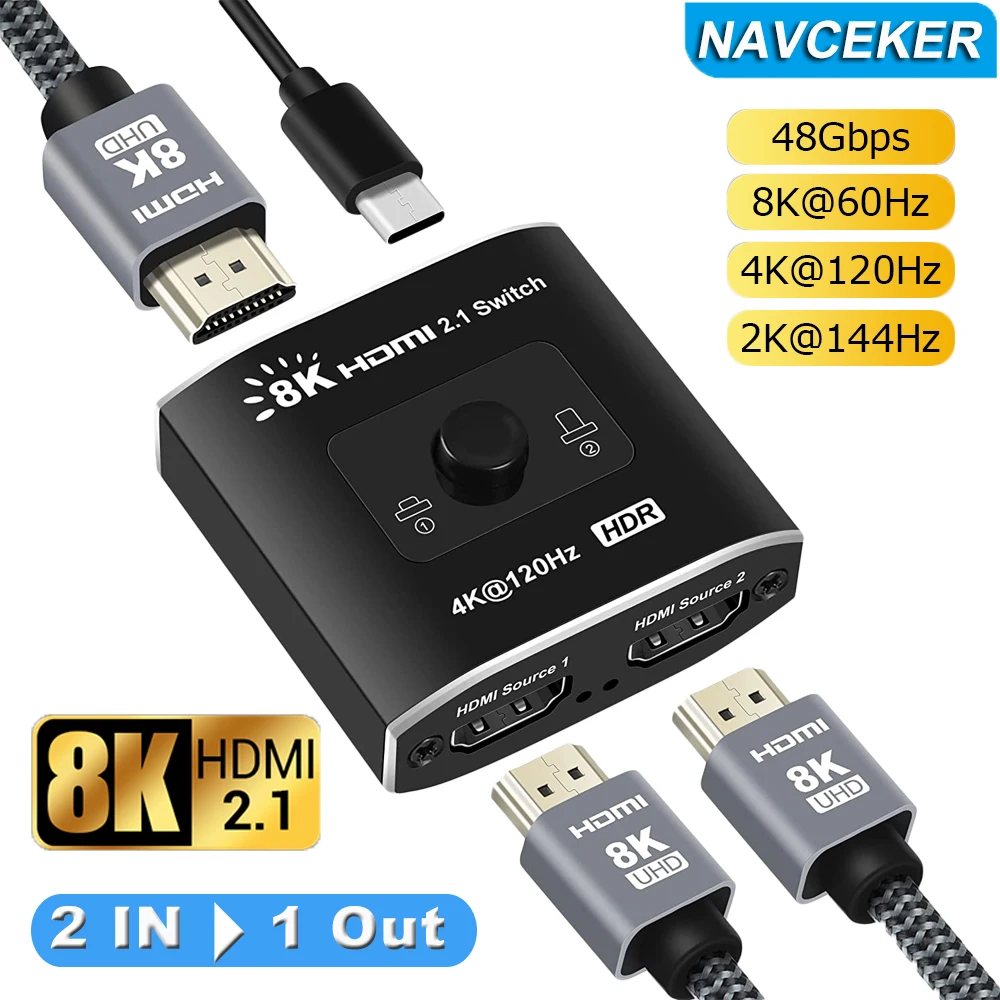 Conmutador HDMI 2.1 48Gbps – Selector 2 entradas a 1 salida 8K@60Hz - imagen 4