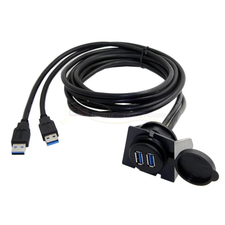 Puerto USB 2,0 macho a hembra Cable de extensión impermeable montaje empotrado adaptador de base USB Dual tablero Pan para coche motocicleta - imagen 5