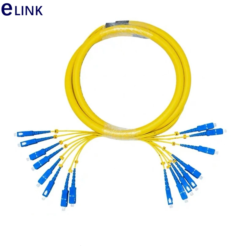 Cable de fibra de 8 núcleos, conector SM bundled de 80m, cable de rama LC SC FC ST de 2,0mm, Parche de fibra óptica monomodo, paquete de plomo 8C