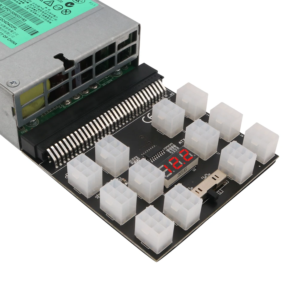 Placa de ruptura, conector de 12 puertos y 6 pines, pantalla LED, módulo de alimentación de 12V para servidor PSU HP 1200W 750W, GPU Miner BTC, fuente de alimentación de minería - imagen 2