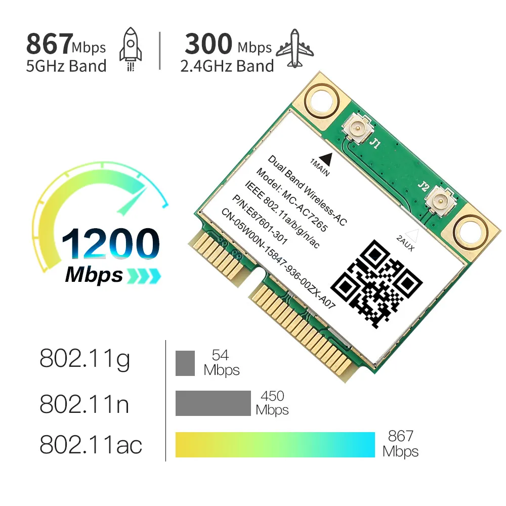 MC-AC7265 inalámbrico de 1200Mbps, media Mini tarjeta Wifi PCI-E, Bluetooth 4,2, 802.11ac, adaptador de doble banda 2,4G 5Ghz para ordenador portátil que 7260HMW - imagen 2