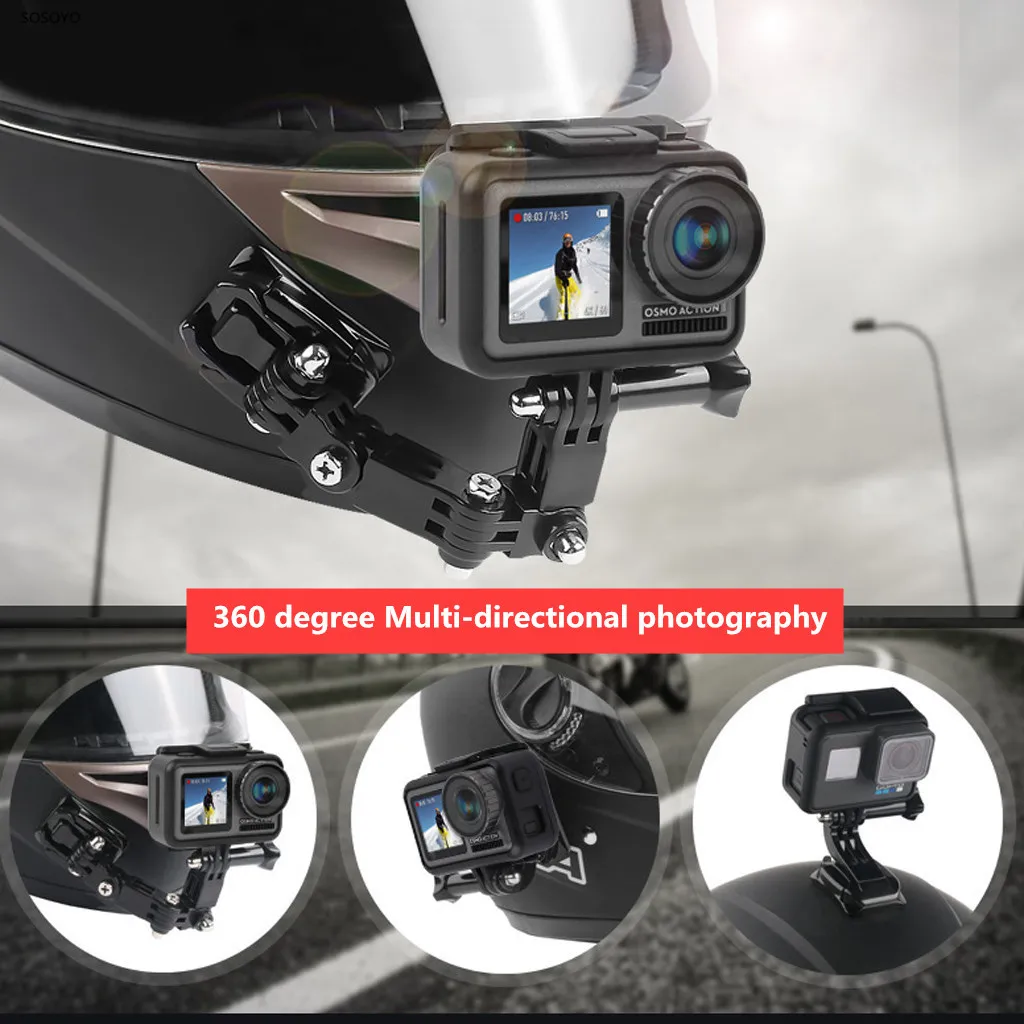 Soporte adhesivo para casco de motocicleta, adaptador de montaje con botón giratorio para Gopro Hero 5, 6, 7, DJI Osmo Action Camera