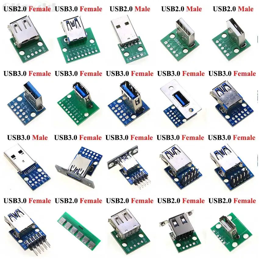 Cltgxdd 1 Uds tipo A macho hembra USB a DIP conector PCB de 2,54mm USB 2,0 3,0 conector de placa PCB conector USB PCB