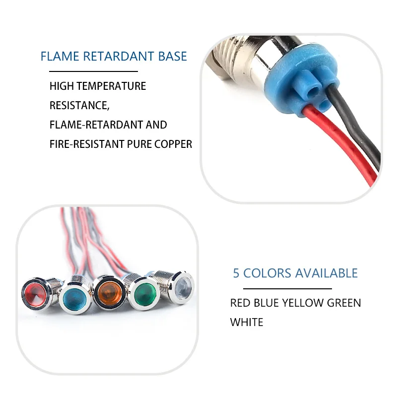 Lámpara de señal de luz indicadora de Metal impermeable Led de 19Mm 3V 6V 12V 24V 110V 220V con cable botón de Metal rojo/amarillo/azul/verde/blanco - imagen 5
