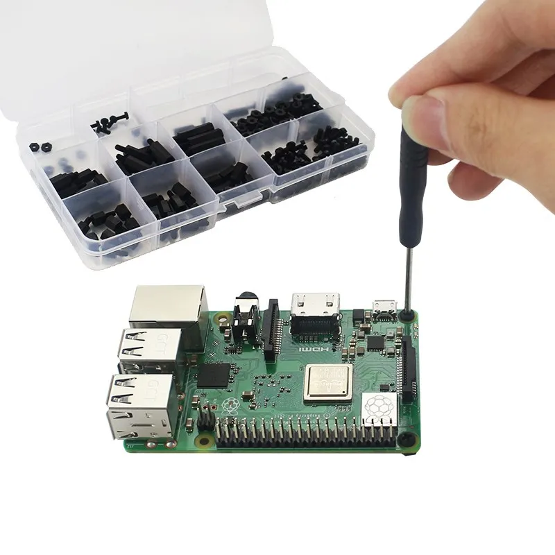 Juego de tornillos de plástico negro para Raspberry Pi M2.5 M3, accesorios de caja con destornillador, 210 piezas