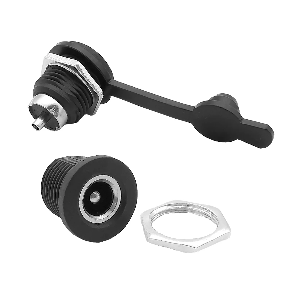 Conector de toma de corriente CC de 5 piezas, 5,5x2,1mm con tuercas, 2,1x5,5mm, adaptador de montaje en Panel hembra, DC-022D, negro - imagen 4