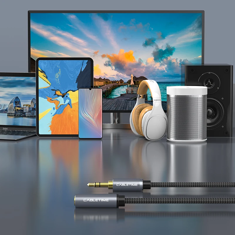 CABLETIME Jack 3,5 Cable de extensión auxiliar Jack auriculares actualización Cable de Audio gris M/F para coche portátil Mini PC TV Xiaomi Huawei - imagen 4
