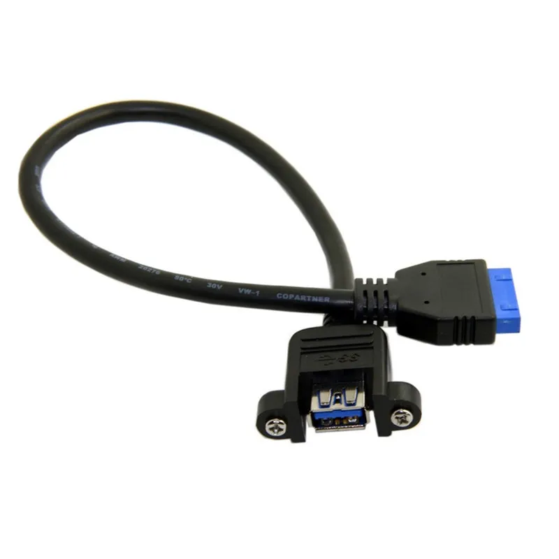 USB 3.0 Puerto único A Tipo de montaje de tornillo hembra a placa base Cable de cabecera de 20 pines 20 cm 0,2 m