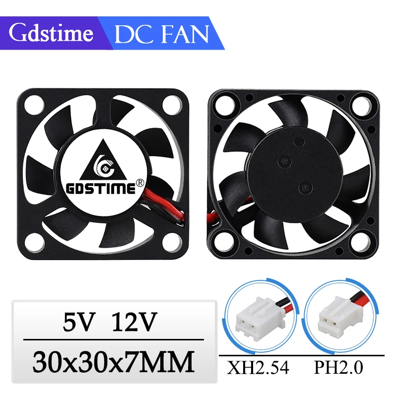 2 uds Gdstime 30MM enfriador DC 5V 12V 30x7MM ventilador de refrigeración ultrafino silencioso cuaderno de juguete, grabadora de conducción ventilador de radiador en miniatura