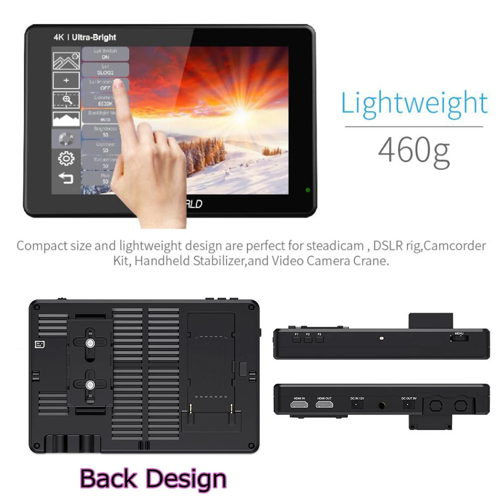 FEELWORLD LUT7 PRO 7 pulgadas 3D LUT 4K HDMI entrada salida DSLR Monitor 2200nits 3D LUT pantalla táctil cámara Monitor de campo 1920X1200 - imagen 2