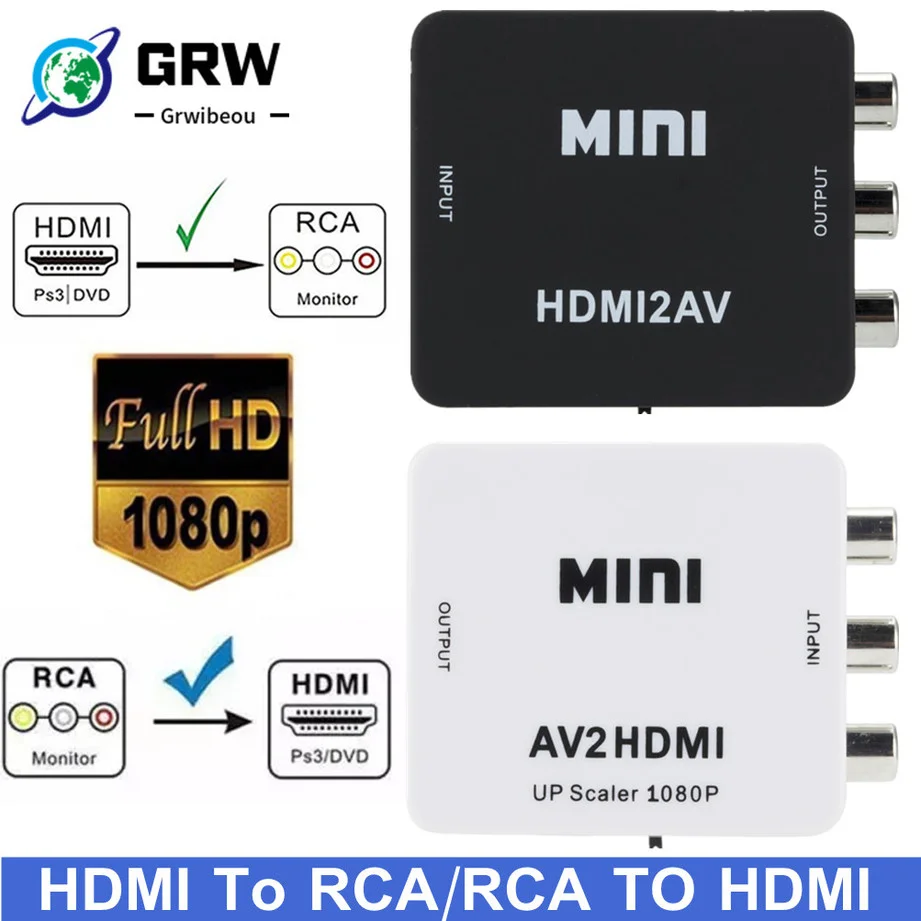 Adaptador Convertidor HDMI a AV/RCA 1080P con Audio L/R