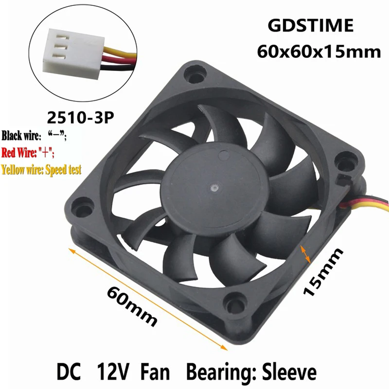 5 piezas LOTE Gdstime 6015 60 mm 6 cm 60x15 mm DC 12 V 3 pines ventilador de refrigeración sin escobillas - imagen 3