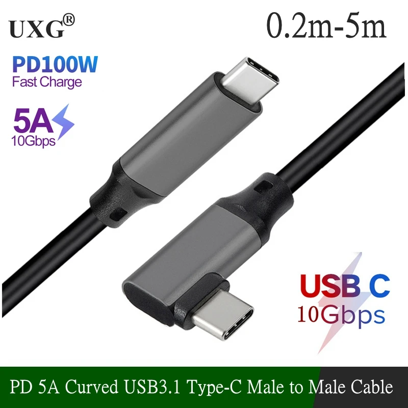 Cable curvo USB3.2 tipo C macho a macho, 5M, 3M, 1M, 4K @ 60Hz, 10Gbps, USB-C Gen 2 3, para VR, Mac, Pro, Nintendo, Oculus Quest 1, 2, VR - imagen 2