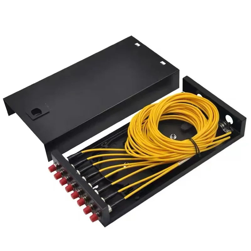 Caja de terminación de fibra óptica, 2 uds., 8 puertos totalmente instalados, LC SC ST FC, coleta y adaptador SM SPCC, panel de conexión, distribución ftth ELINK