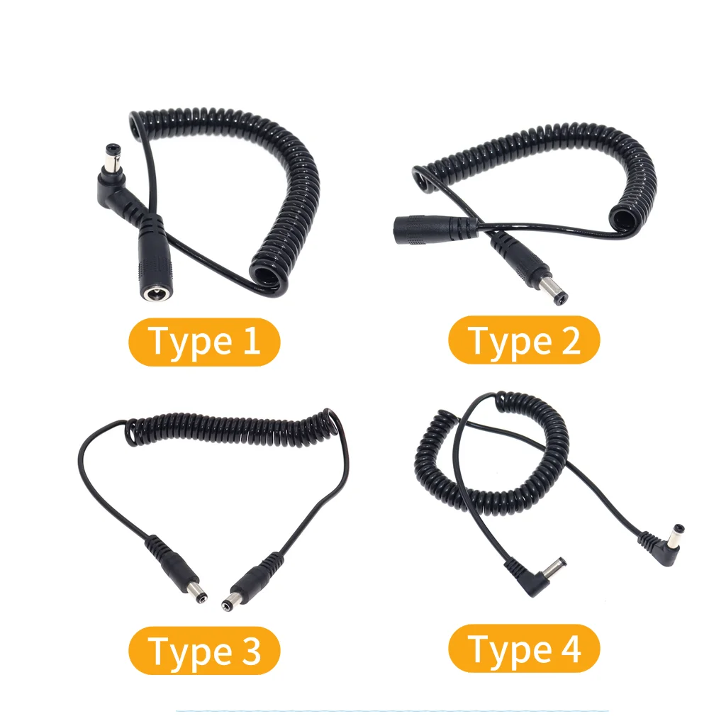 Cable de alimentación retráctil macho de 5,5x2,1mm, adaptador de corriente de 5,5 m, Cable de enchufe Jack de ángulo de CC con resorte, 2,1x1,5mm