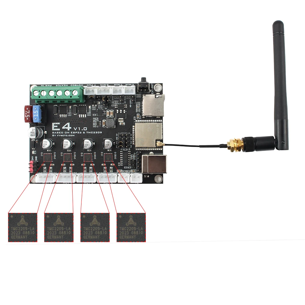 FYSETC-Placa de Control E4 para impresora 3D, dispositivo con WiFi integrado y Bluetooth, 4 piezas, TMC2209, 240MHz, 16M, Flash - imagen 4