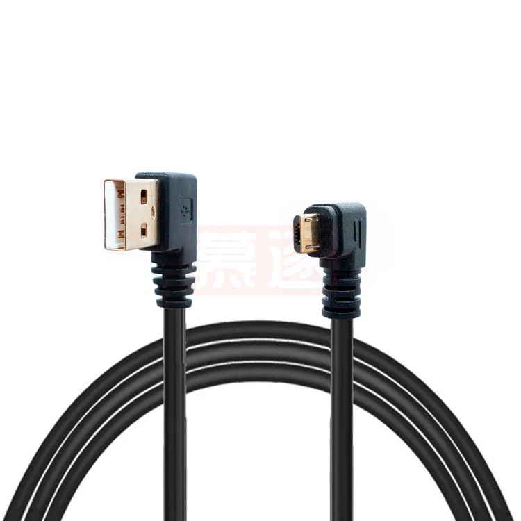 Cable de carga USB 2,0 chapado en oro, 15CM-1m, ángulo recto, esquina izquierda, macho, 90 grados, sincronización de datos, tarjeta de Cable de carga Micro - imagen 2