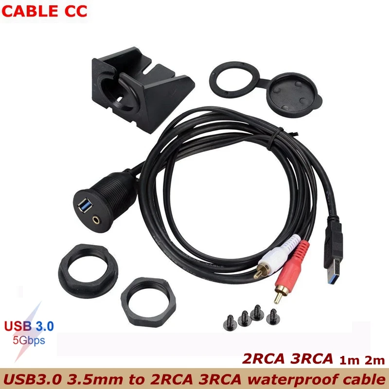 5gbps 1m 2m 3,5mm / 3rca / 2rca USB 3,0 instalación de audio y vídeo integrada cable impermeable para salpicadero de coche y barco