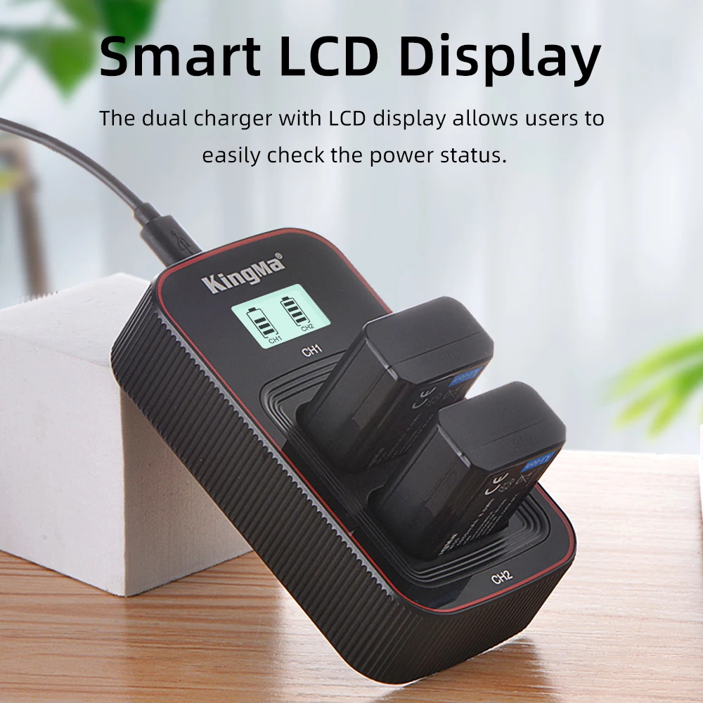 KingMa-cargador USB Dual LCD para batería de NP-FW50, accesorio para Sony ZV-E10, A7, A7II, A7S, A7R, A7RII, A6000, A6300, A6400, A6500, RX10M2, NEX-7 - imagen 5