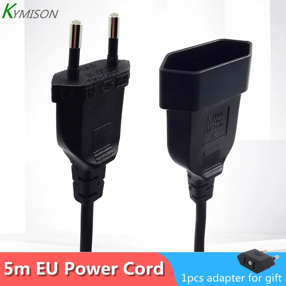 Cable de extensión de alimentación macho a hembra, Cable de cobre certificado VDE de 2 clavijas para PC, ordenador, PDU, UPS, Europeo, ruso, 5m
