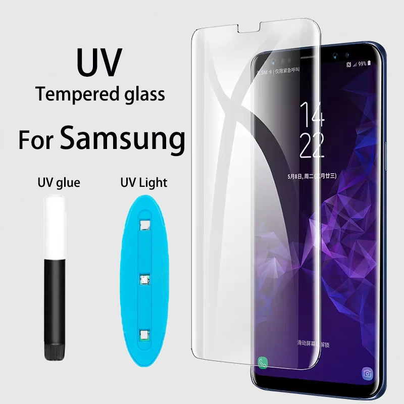 2 uds UV líquido pegamento completo vidrio templado para Samsung Galaxy S23 S22 S21 S20 S10 S9 S8 Note 8 9 10 20 Plus Ultra Protector de pantalla - imagen 2