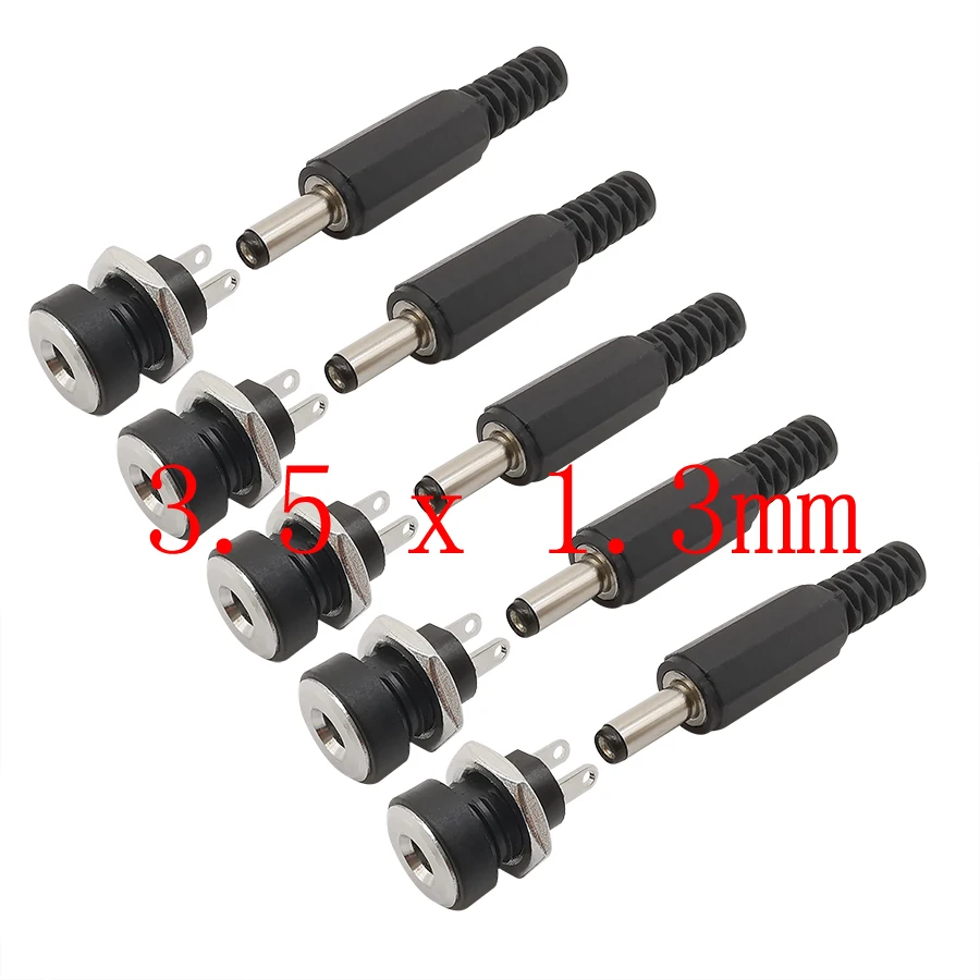 10PCS (5Pairs) DC 3.5 x 1.3mm Plastic Male Plugs DC022B DC Power Socket Female Jack Screw Nut Panel Mount Connector - imagen 4