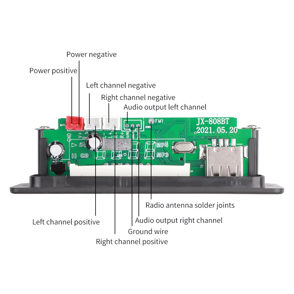 Placa decodificadora Bluetooth para coche, reproductor MP3, Radio FM con amplificador, llamada de soporte/grabación/USB/TF/LINE IN/FM/BLUETOOTH, CC de 12V - imagen 2