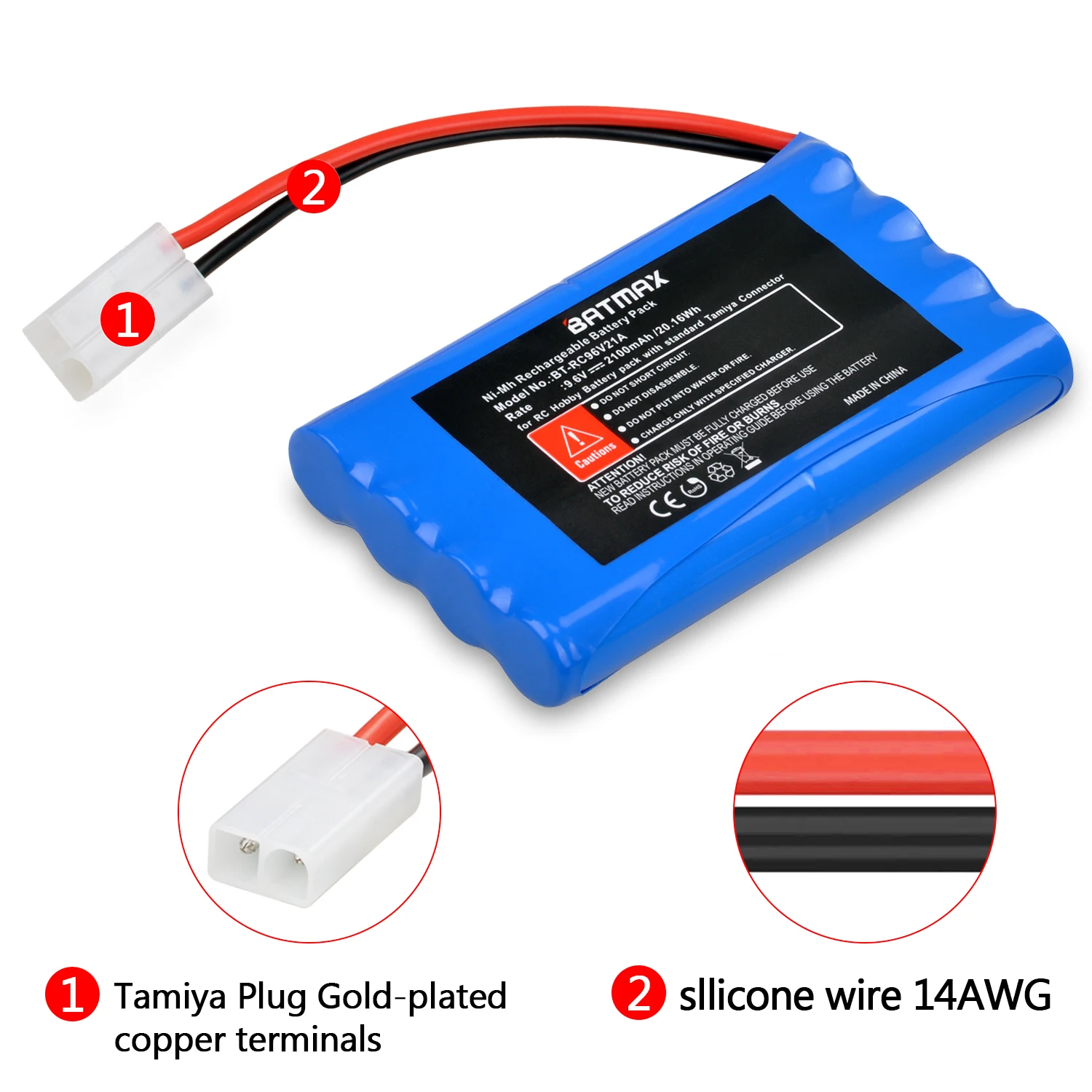 Batmax-Batería de coche a control remoto, 9,6 V, 2100mAh, RC96V21A para RC Hobby y RC Car con conector Tamiya estándar - imagen 3