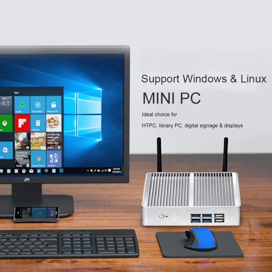 Mini PC sin ventilador Compatible con Windows7/10 Linux Intel Core i5-4200U i7-4500U PC industrial 8x puertos USB HDMI + VGA Compatible con WiFi - imagen 5